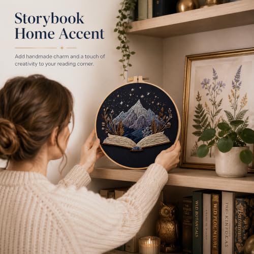 Qvthpv Embroidery Kit for Beginners, Stamped Mountain Book Night - color: Mountain Story Night