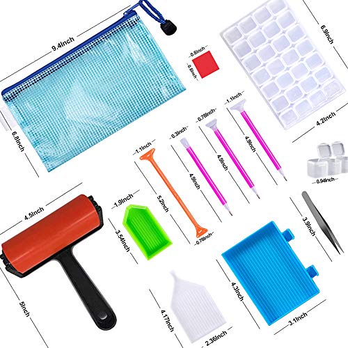 Suptikes 22 Pieces 5D Diamonds Painting Tools and Accessories Kits with Diamond Painting Roller and Diamond Embroidery Box for Adults or Kids - color: Red