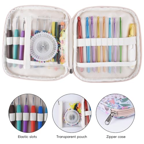 Crochet Hook Case,Portable Zipper Storage Organizer Bag for Crochet Hooks, Knitting Needles, Project & Sewing Supplies, Lightweight,Easy to Hold (No Accessories Included).Green White Flowers - color: green white flowers