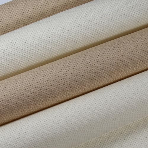 KCS 4 pc of 12" x 18" (30cmx45cm) 14CT Counted Cotton Aida Cloth Cross Stitch Fabric (Ecru+Khaki) - color: Ecru+khaki