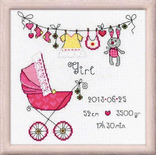 RIOLIS 1417 It's a Girl! Counted Cross Stitch Kit 7.87 x 7.87 in - style: It's a Girl! 1417