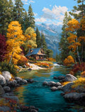 14CT Counted Cross Stitch Kits for Adults Advanced Mountains Lake Printed Stamped Cross Stitch Kits for Adults (Mountain Lake 1) - color: Mountain lake 1