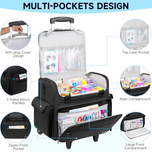 Rolling Craft Bag, Large Craft Bag with Wheels for Scrapbook Supplies - color: Black, size: With Trolley