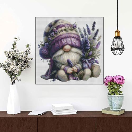 Gnome Stamped Cross Stitch Kits Flower Gnome Cross Stitch Patterns,Dimensions Cross Stitch Kits Embroidery Kit Arts and Crafts for Beginners 13.7x13.7 inch - color: D031