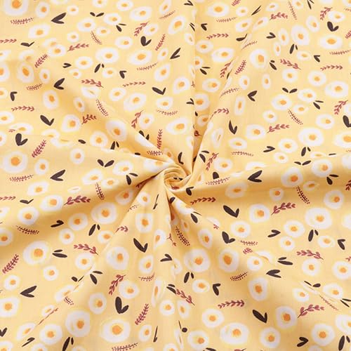 Yellow Floral Print Cotton Fabric Fat Quarter Bundles - Soft Baby Quilting Fabric Material for Sewing, Apparel, Bags, Upholstery, and Crafts, 7 pcs 15.7" x 19.7" Pre Cut - color: Yellow Floral