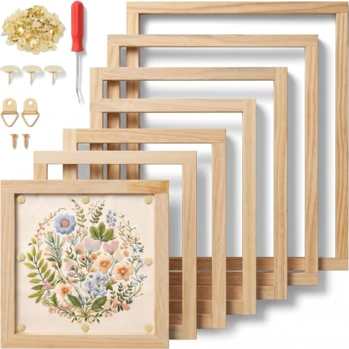 24 Pcs Stretcher Bars for Needlework, 6 Sizes(6/8/10/12/14/16Inch) Wooden Canvas Stretcher Bars with 100 Tacks, Remover, Wooden Stretcher Bars for Canvas