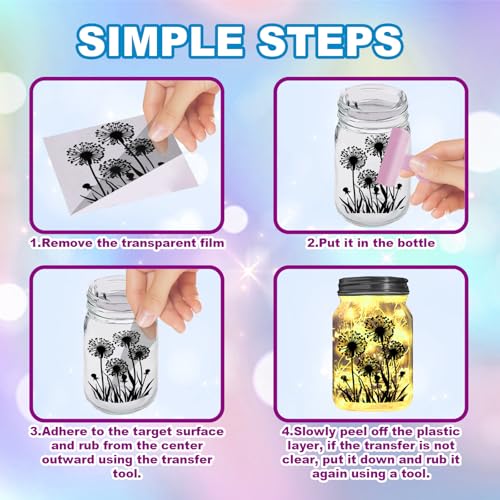 GLOBLELAND 18 Sheets Dandelion Butterfly Rub on Transfers 3.9x3.6 inch - style: Dandelion