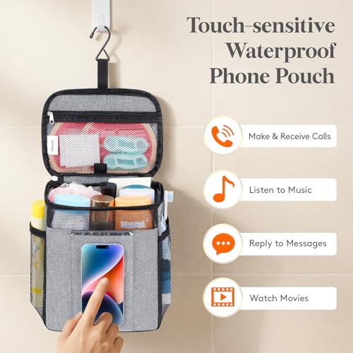 Lifewit Mesh Shower Caddy, Hanging Bathroom Organizer with PVC Phone Bag - color: Grey, size: M(8.3"L x 6"W x 10"H)