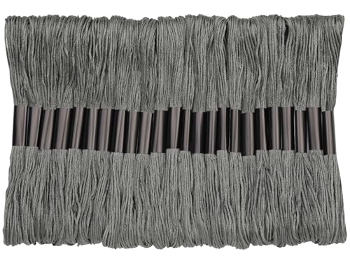 24 Skeins Embroidery Thread,Gray Embroidery Cross Floss, Embroidery Thread Floss Set with Plastic Floss Bobbins,Needle Threader, Hand Sewing Needle - color: Grey