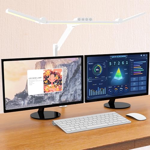Micomlan Led Desk Lamp for Home Office, White Architect Desk Lamp with Clamp for Crafting, 24W Bright Rotatable Led Table Light Stepless Dimming Tempering Wide Computer Light with Atmosphere Lighting - color: White