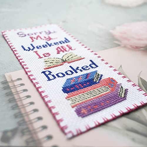 Povitrulya Sorry, My Weekend is All Booked' - Counted Cross Stitch Kit for Adults - Snarky Embroidery Set with Funny Inspirational Quote, Gifts for Reader, Book Lover, Writers - color: All booked