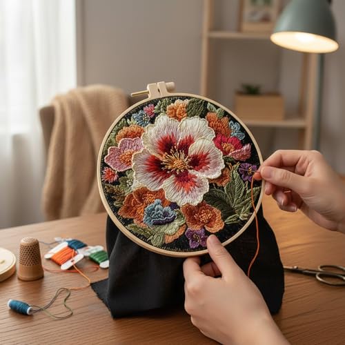 ARTopet 4Pcs Embroidery Kit for Beginners Cross Stitch Kits Needlepoint Set Colorful Flowers Patterns Embroidery Thread Kit for Craft Lover Hand Stitch with Hoop Threads Fabric - color: 4Pcs