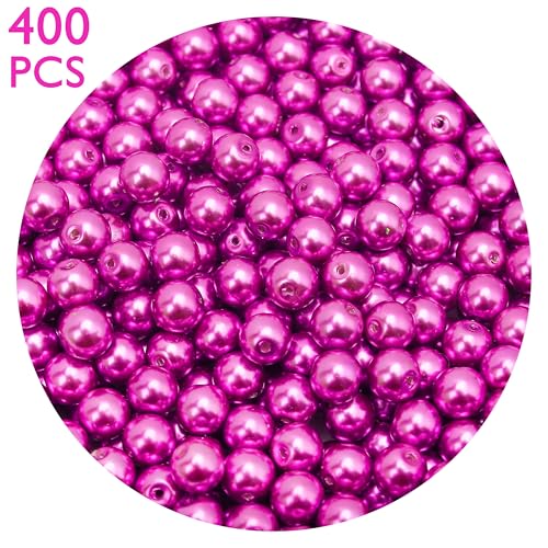 400PCs 4mm Rose Glass Pearl Beads Bulk, Round Smooth Hole Fake Pearls for Jewelry Making, DIY Bracelets, Necklaces, Bag Charms, Keychains and Craft Supplies - color: Pearl - Rose, size: 4MM