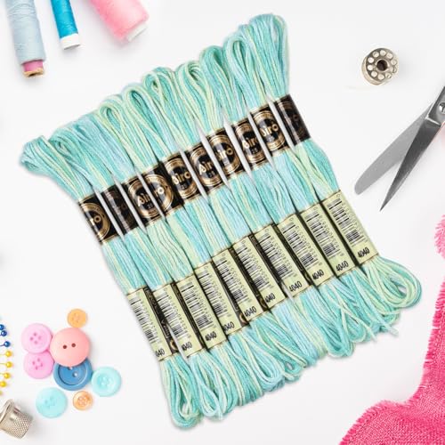10 Skeins 87.5 Yards 6 Ply Variegated Embroidery Thread Gradient Friendship Bracelet String Soft Segment Dyed Cross Stitch Floss Yarn Bulk for Sewing Making Jewelry Needlecraft Knitting DIY - color: Turquoise