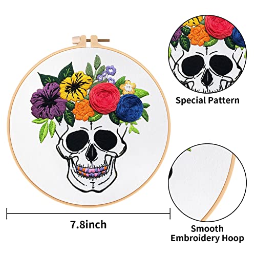 Nuberlic 3 Pack Embroidery Kit for Beginners, Halloween Skull Cross Stitch - color: Kit 6