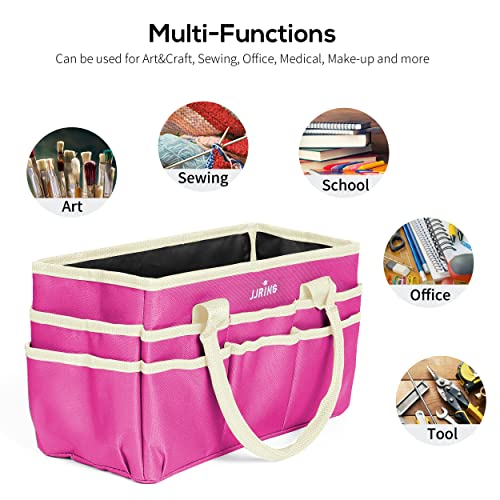 JJRING 600D Nylon Craft & Art Organizer Tote Bag With Pockets, Rose Red - color: Rose red, size: Small