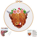Louise Maelys Highland Cow Stamped Embroidery Kit Floral DIY Craft - color: kit-17