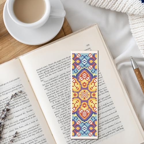 FREEBLOSS 6 Set Mandala Stamped Cross Stitch Bookmark Kits Cross Stitch Kit Embroidery Bookmarks Kit for Adults Beginners with Backing Felt Embroidery Floss DIY Bookmark Kit for Book Lovers 8x2.4'' - style: Mandala