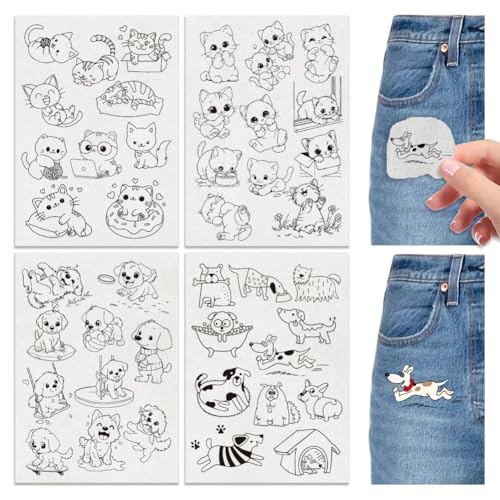 Hobbspring 4 Sheets Cat Dog Water Soluble Embroidery Stabilizers 11.69x8.27 Inches Stick and Stitch Embroidery Paper Adhesive Embroidery Transfer Paper for Hand Sewing Lover Beginners