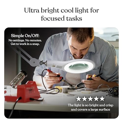 Brightech LightView PRO Magnifying Desk Lamp, 2.25x Light Magnifier, Adjustable Magnifying Glass with Light for Crafts, Reading, Close Work - White