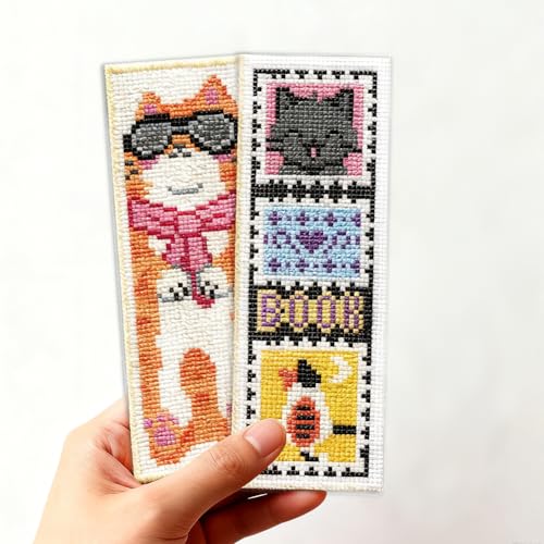 ORIGACH 6 Set Cute Cat Cross Stitch Bookmark Kit for Beginner - style: Cat