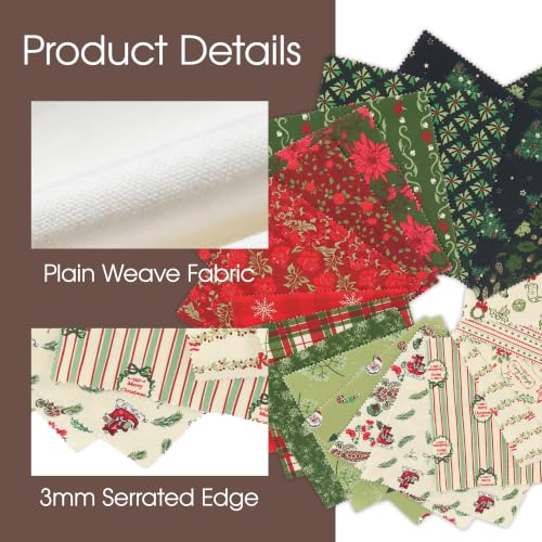 5" Cotton Fabric Squares, 40 Pcs Christmas Charm Pack Fabric for Quilting - color: Winter Noel