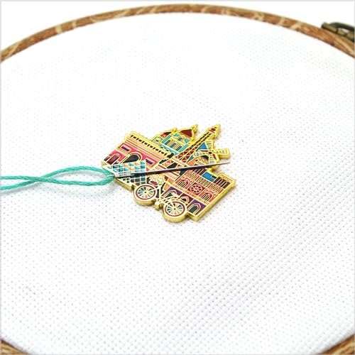 Awesome Pattern Studio Needle Minder Set – Paris Magnetic Needle Minder + 2 Needle Threaders + Crane Scissors. Enamel Pin for Cross Stitch, Embroidery and Craft - size: Paris Set #2