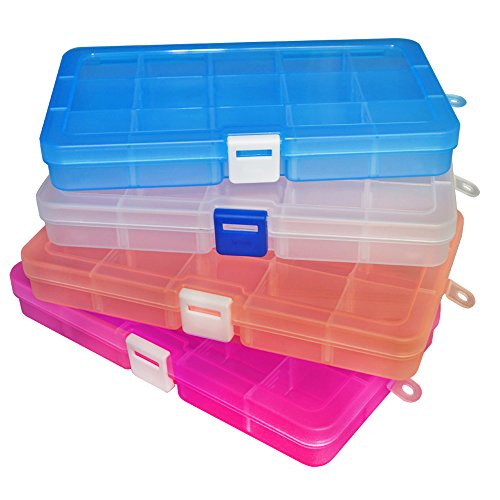 Qualsen Bead Organizer Box with Adjustable Dividers, 15 Girds, 4 Pack - size: 15 Gird-4s