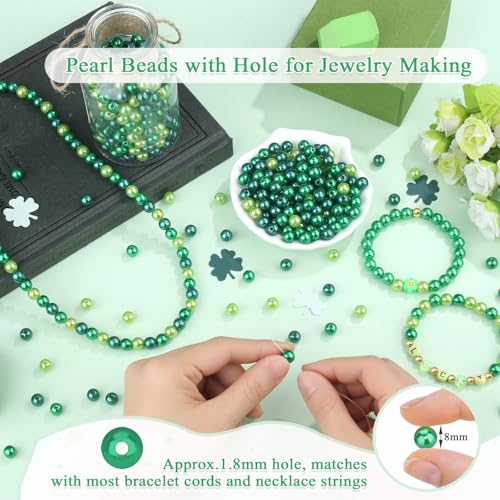 DUQGUHO 8mm St. Patrick's Day Beads for Jewelry Making, Green Beads Party - color: Mixed Green, size: 8mm