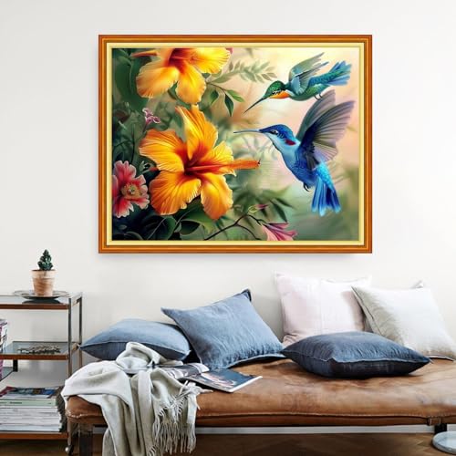 Dimensean Stamped Cross Stitch Kits Full Range of Embroidery Patterns Starter Kits for Beginners Adult DIY Cross Stitches Needlepoint Kits 11CT-Hummingbirds Gather Honey 16x20 inch - color: Arts kits 03