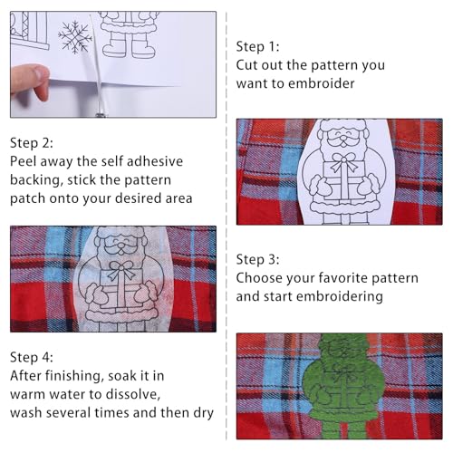 GLOBLELAND 4 Sheets Christmas Santa Water Soluble Embroidery Pattern - color: Christmas Santa