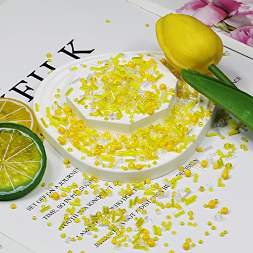 100g Mixed Glass Bugle Beads Kit - 3800+ Pcs 2-6mm Multi-Size Spacer Beads for DIY Jewelry Making, Bracelet, Necklace, Earring & Craft Projects (Yellow Mixed) - color: Yellow Mixed, size: 2-6mm