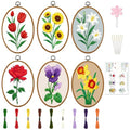 INFUNLY 6 Pack Elliptical Shape Embroidery Starter Kit for Beginners Flowers DIY Embroidery Kits for Adults Sunflower Rose Stamped Needlepoint Set with Step-by-Step Instructions Craft Lover Gift - style: Elliptical