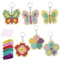 VKPI Wooden Cross Stitch Kits for Kids, Make Your Own 6 Cross Stitching Keyrings, Wood Sewing Kit, Arts & Crafts Butterfly, Flower Ornaments, Embroidery Kit for Beginners, Girls, 6-13 - color: Butterfly & Flower