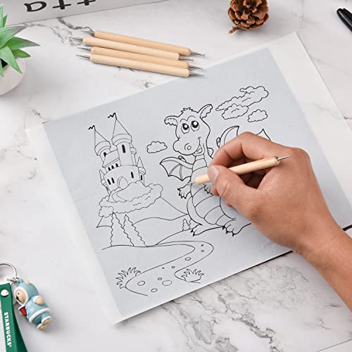 50 Sheets Carbon Paper Graphite Paper White Carbon Transfer (8.5 x 11.5 inch) Tracing Papers with 5 PCS Embossing Styluses Dotting Tools for Wood Paper Canvas Craft - color: White-50