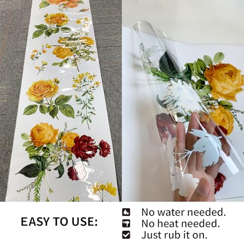 Floral Vintage Rub on Transfer for Furniture Large Flower UV DTF Transfer Sticker for Wood Glass Home Decor, Autumn Orange Peony - style: Autumn Orange Peony