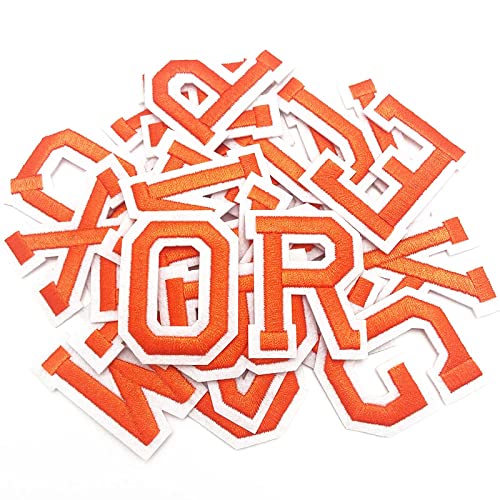 Jongdari Iron on Letters, 110 Pcs Alphabet Patches, Decorate Repair Letter Patches for Clothing Shirts Jackets Hats Jeans Shoes Bags (110pcs, Orange) - color: Orange, size: 104 Letters + 6 Patches