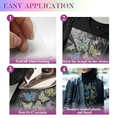 14 Pcs Butterfly Rhinestone Iron on Hotfix Transfer Decal, Bling DIY Patch Clothing Repair Applique T-Shirt Vest Shoes Hat Jacket Decor Clothing DIY Accessories - style: Butterfly