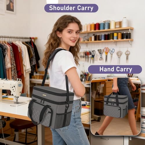 Sewing Organizer Bag with Removable Tray & Double-Layer - color: Grey