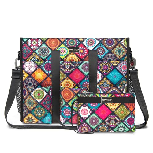 TOPDesign Utility Water Resistant Tote Bag with 22 Pockets, Zipper Closure - color: Yoga, size: Medium