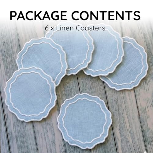 Linen Coasters for Drinks, Set of 6, 6 inch, Sky Blue - color: 1253 - Sky Blue, size: 6 inches