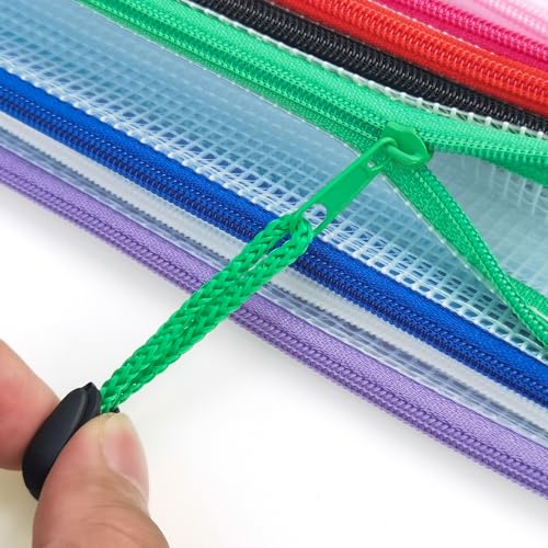 Plastic Mesh Zipper Pouch, 12Pcs Zipper File Bags with Label Pocket, Game Boards Storage Bags, Waterproof Document Storage Bags for Office Home Travel Cosmetic (A6 Size 6.3x4.7 in) - size: A6 Size 6.3x4.7 in