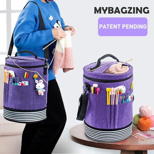 MYBAGZING Expandable Crochet Bag Organizer w/Yarn Grommets& Zipper Closure - color: Purple-Ⅱ, size: Medium-Zipper Closure