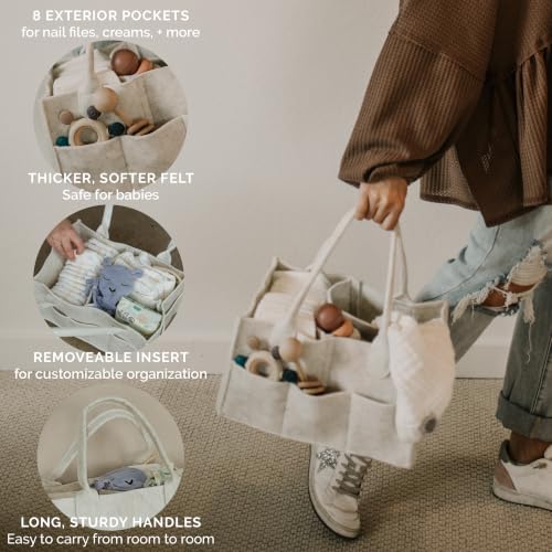 Parker Baby Co. Felt Diaper Caddy Organizer - Large, White - color: White (Heathered White), size: Large