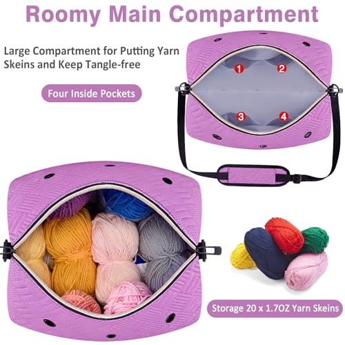 IBFUN Crochet Yarn Knitting Bag Organizer for Knit Accessories Hooks - color: L-Purple, size: Large