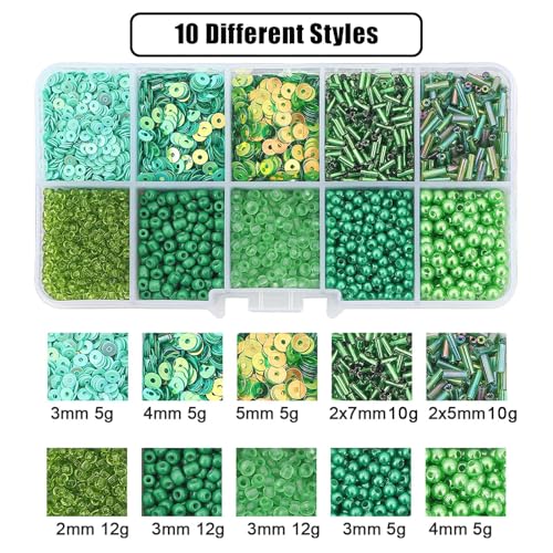 Green Glass Seed Beads for Jewelry Making and Crafts - color: Green