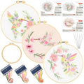 Mindsoft 3 Set Needlepoint Kit for Beginners with Hoop,Flower Hummingbird - style: Flower Hummingbird