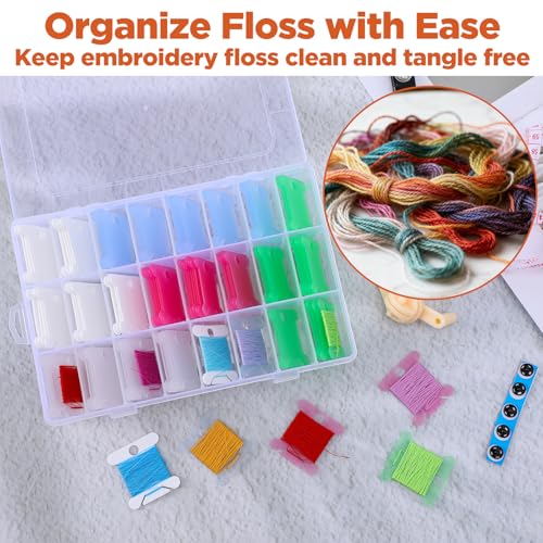 505 Pcs Embroidery Floss Organizer Kit - 2 Removable 24-Grid Thread Storage Boxes with Plastic Bobbins, 2 Bobbin Winders for Cross Stitch, DIY Sewing, Craft Storage