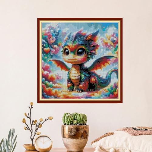MYBISYMQQ Cute Rainbow Dragon Cross Stitch Kits for Adults, Stamped Cross Stitch Kits for Beginner，DIY Needlepoint Embroidery Patterns Kits Embroidery Patterns for Home Wall Decor 13.7x13.7 inches - color: T020