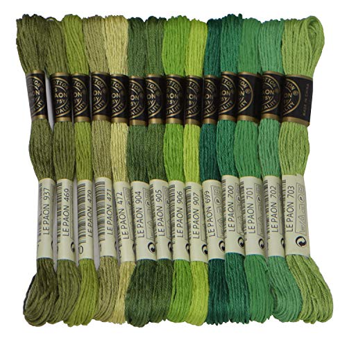 Premium Rainbow Color Embroidery Floss - Cross Stitch Threads - Friendship Bracelets Floss - Crafts Floss - 14 Skeins Per Pack Embroidery Floss, Medium Avocado Green Gradient - color: Avocado Green Gradient